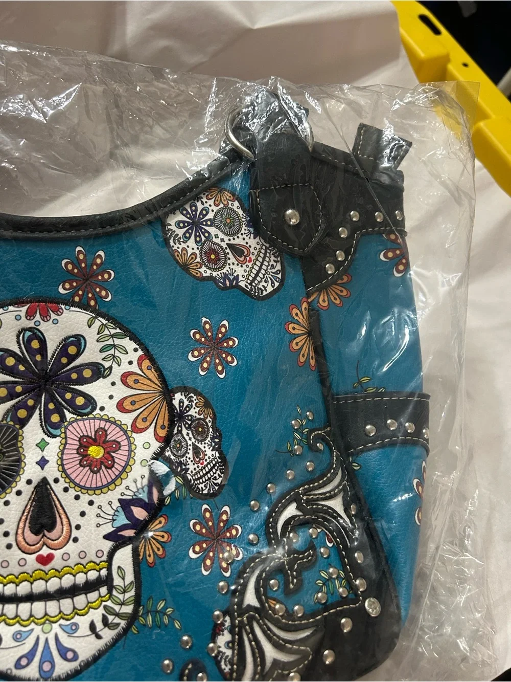 Teal Sugar Skull Tote Bag